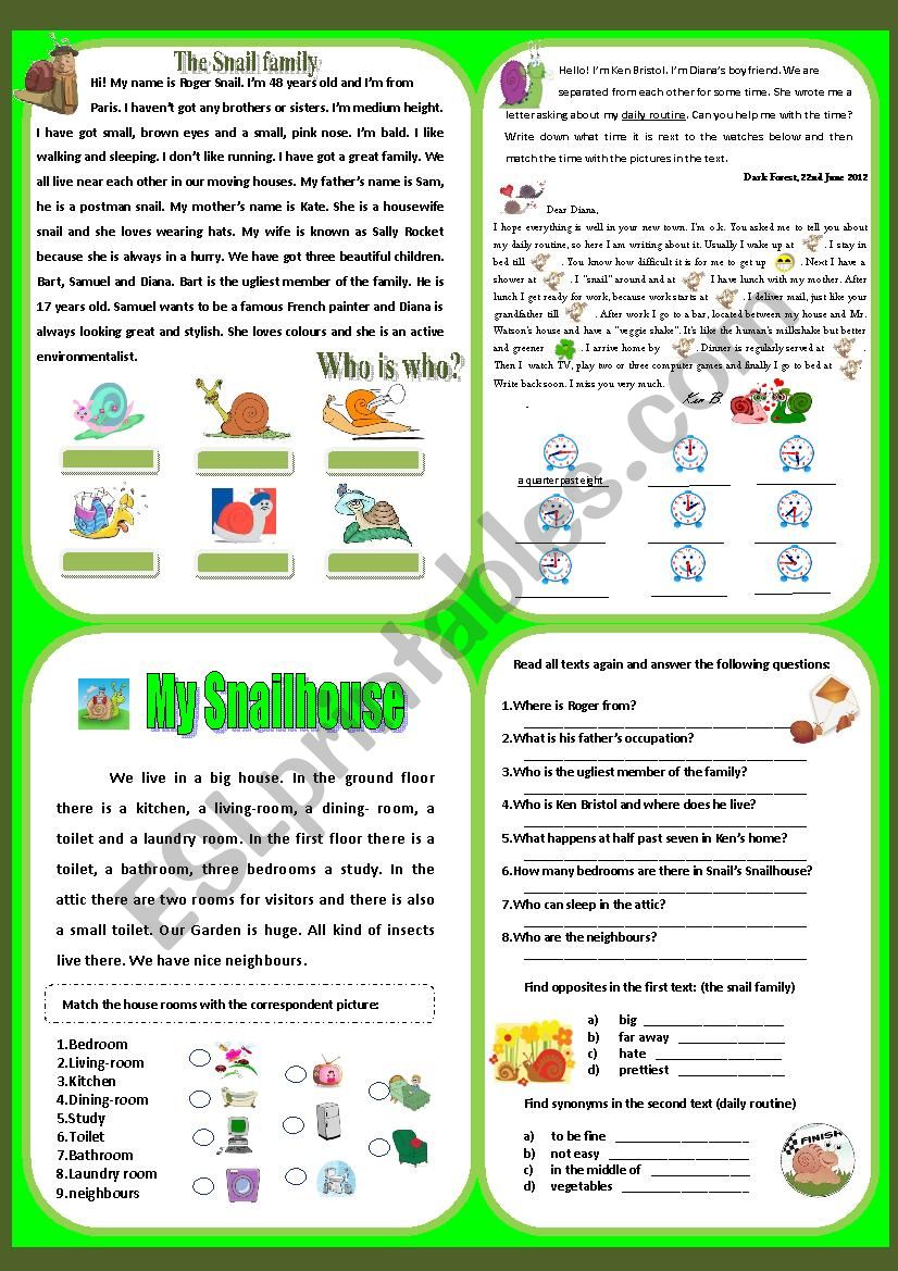 The Snail Family worksheet