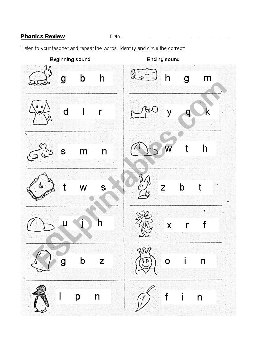 Phonics worksheet