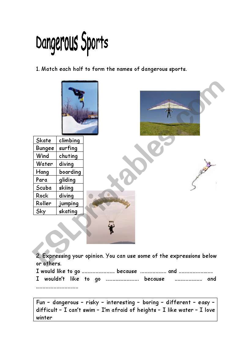 dangerous sports  worksheet