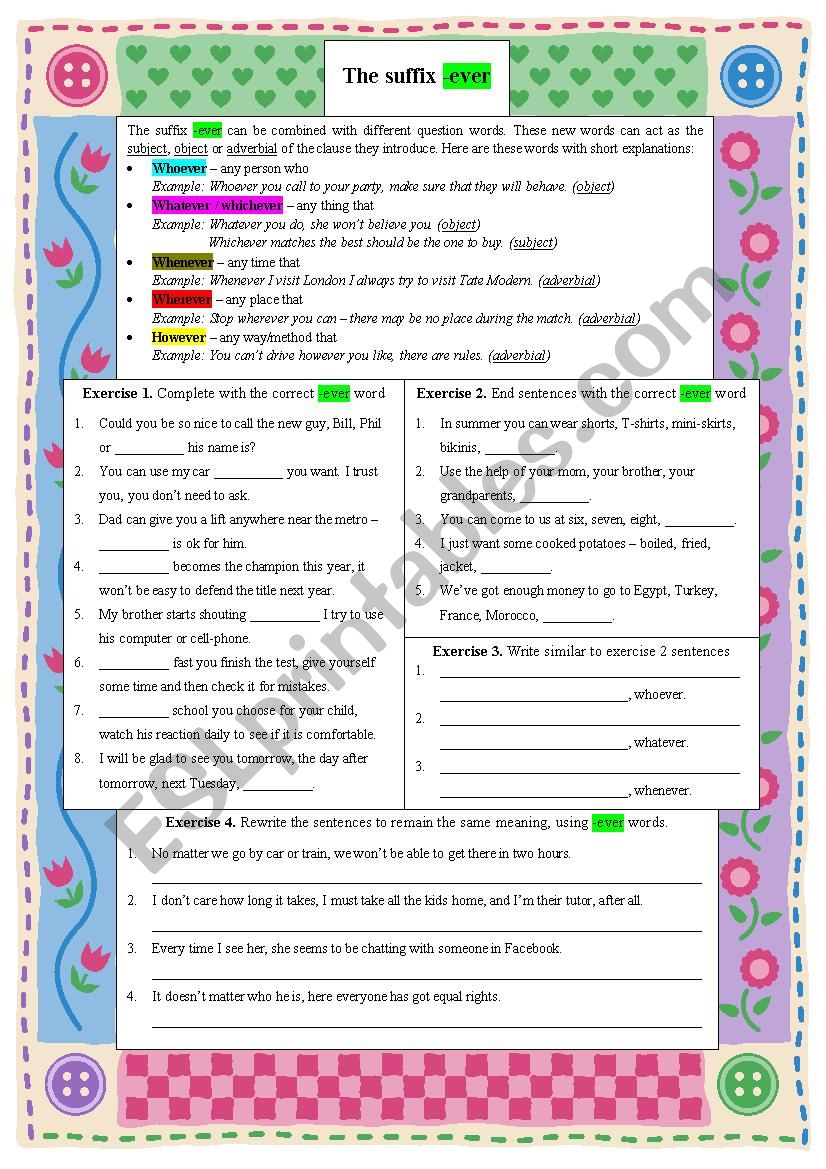 Suffix -ever worksheet Suffix -ever worksheet