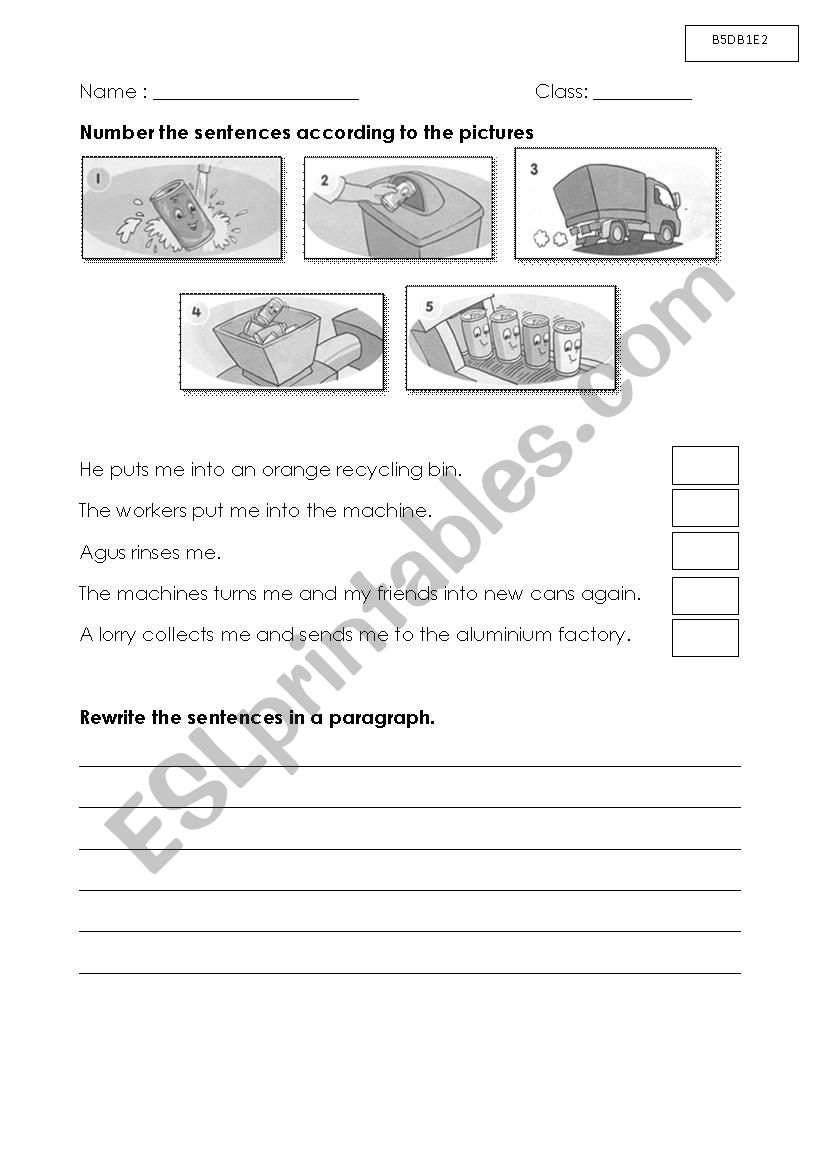 recycling a can worksheet