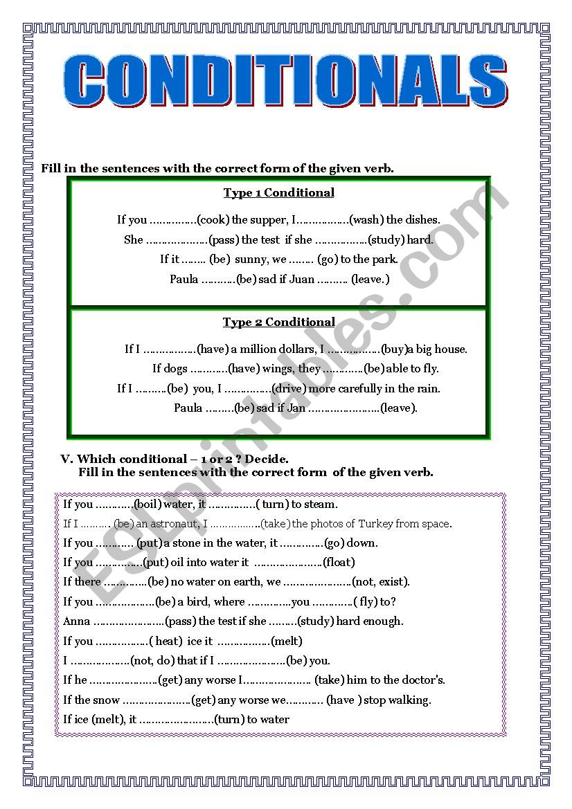 Conditionals worksheet