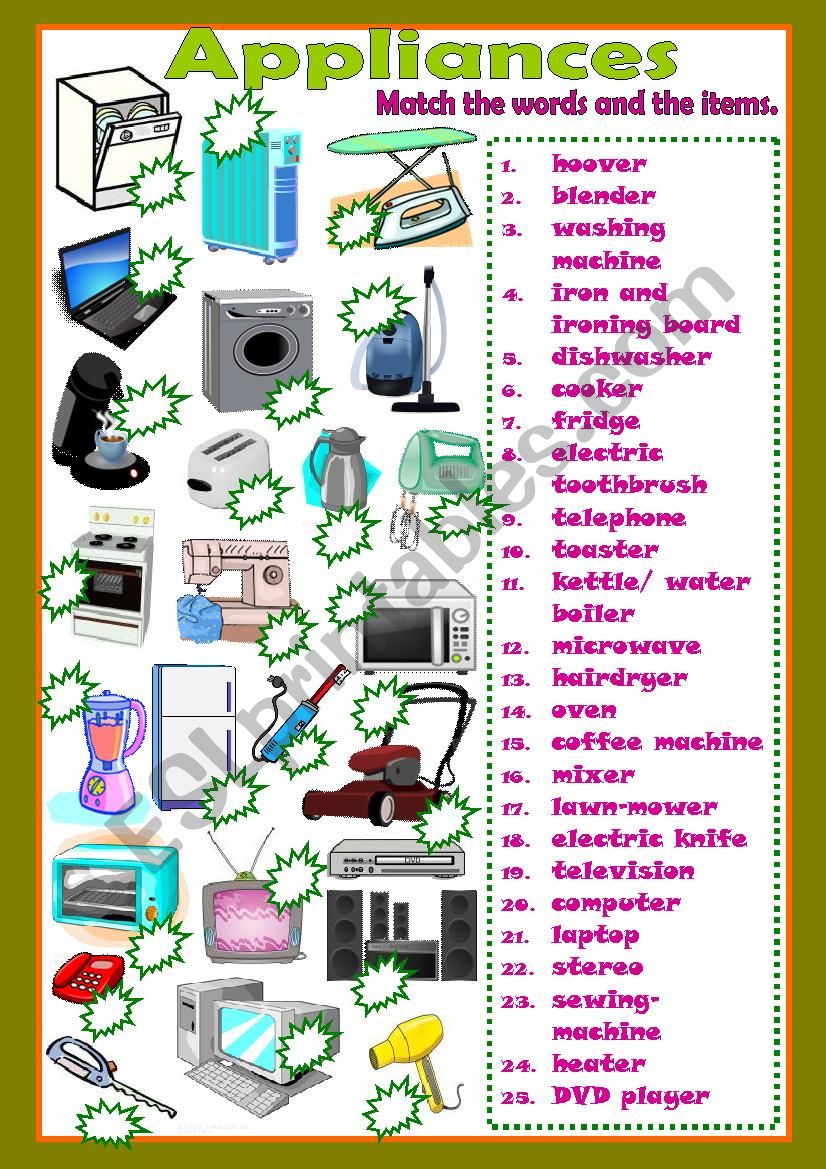 Home Appliances worksheet