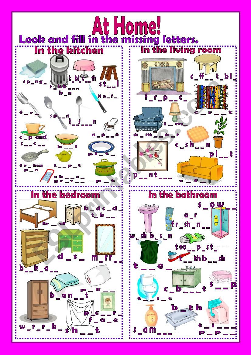 At home - Home items worksheet