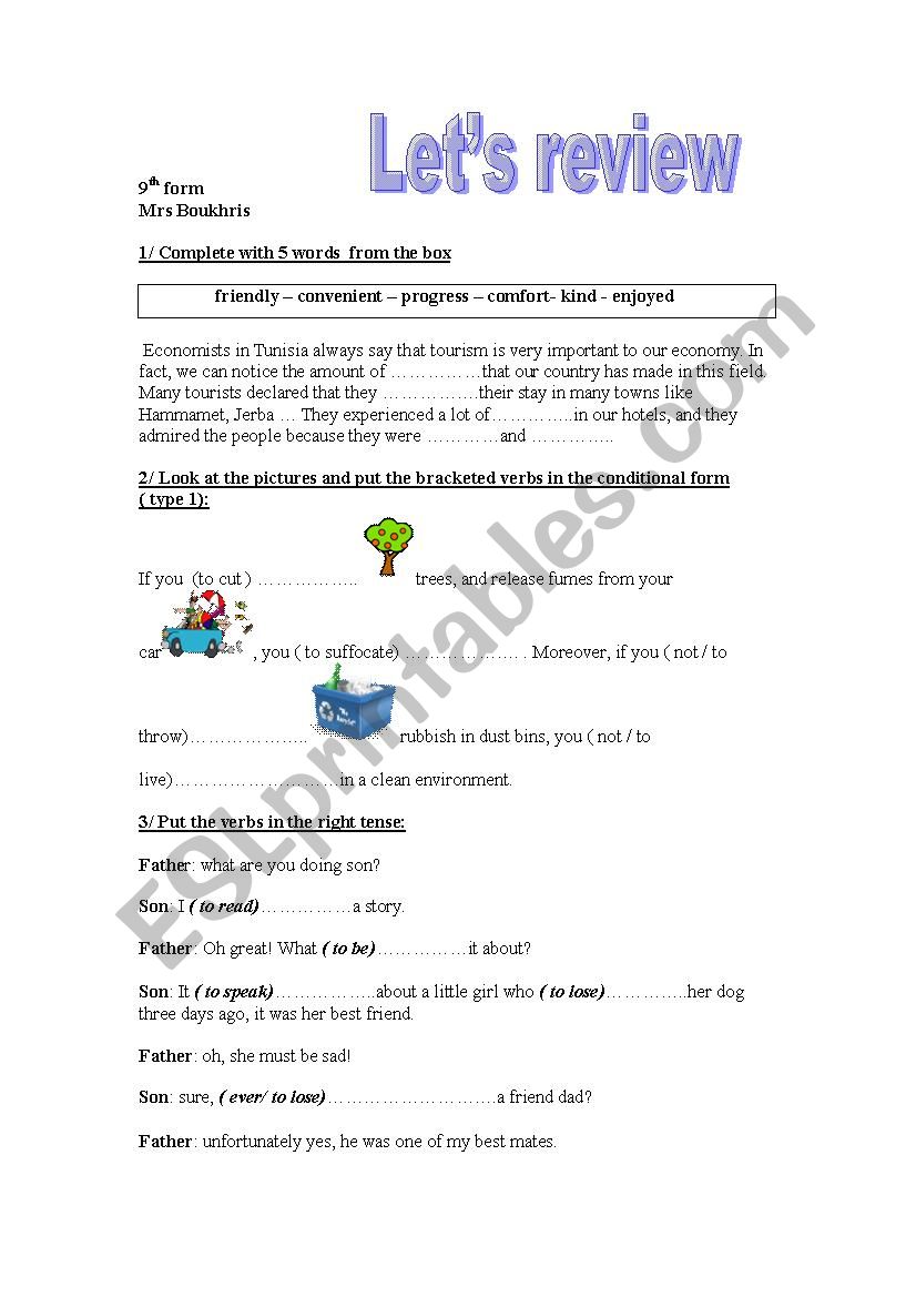 remedial work 9th form worksheet