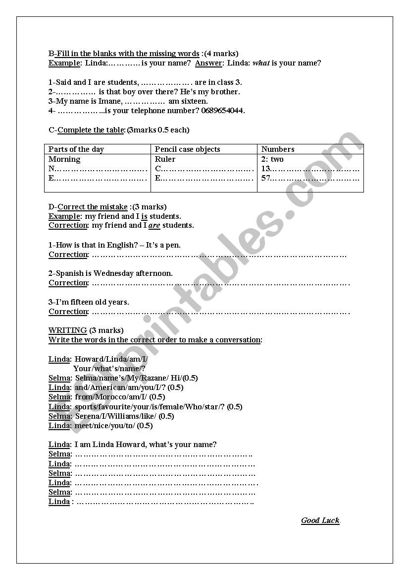 english test language worksheet