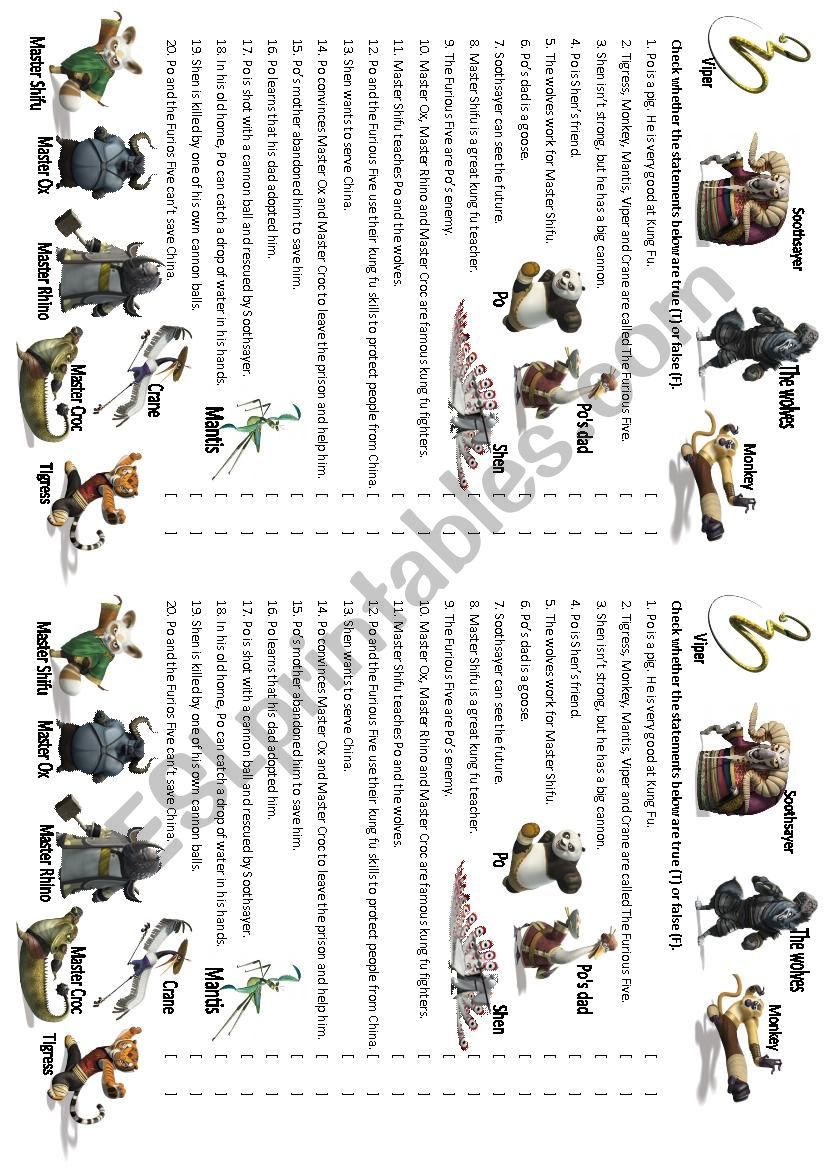 Kung Fu Panda 2 worksheet