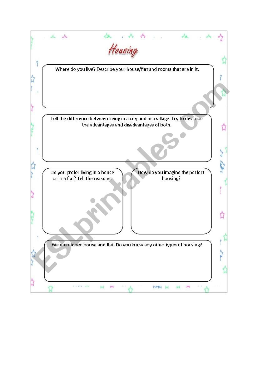 Housing worksheet worksheet