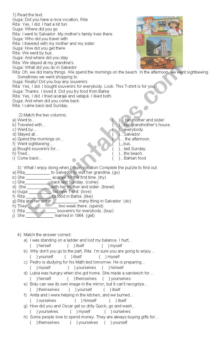 past reflexive  worksheet