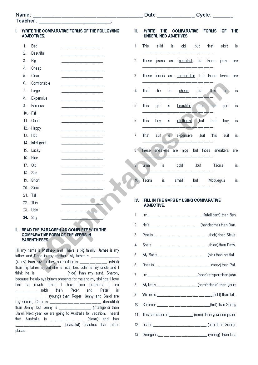 COMPARATIVE ADJECTIVES worksheet