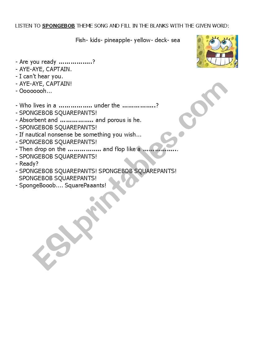 spongebob listening activity worksheet