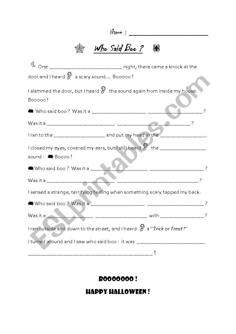 Who said boo? worksheet