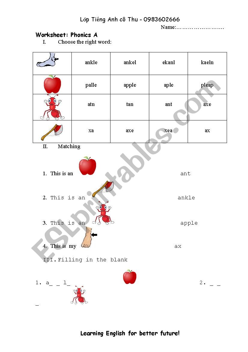 Phonis A 1 worksheet