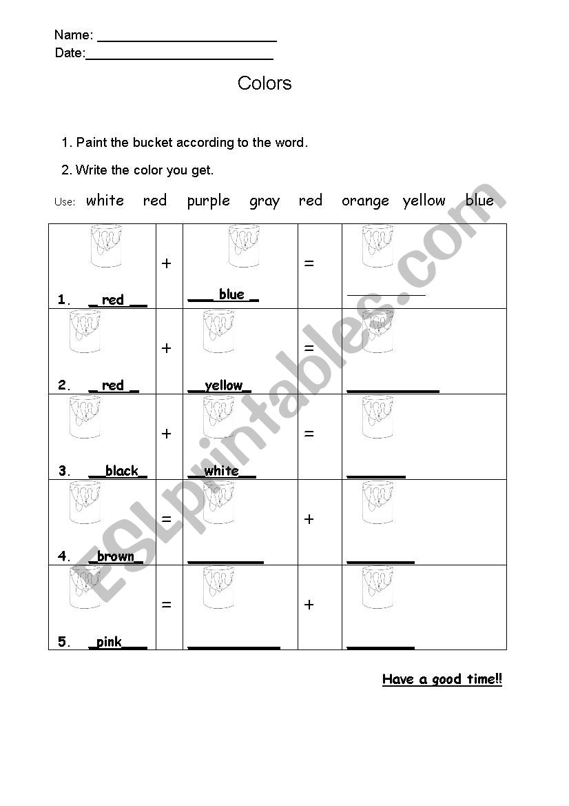 Colors- vocabulary worksheet