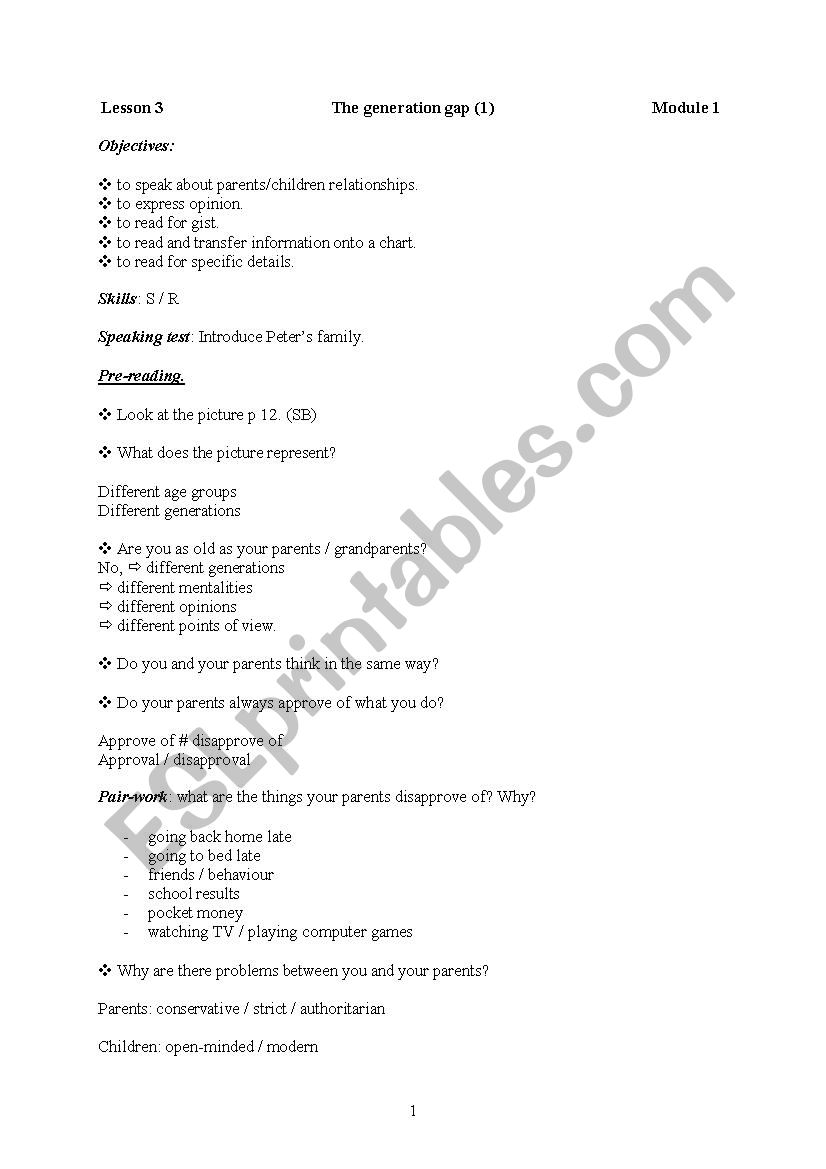 generation gap worksheet