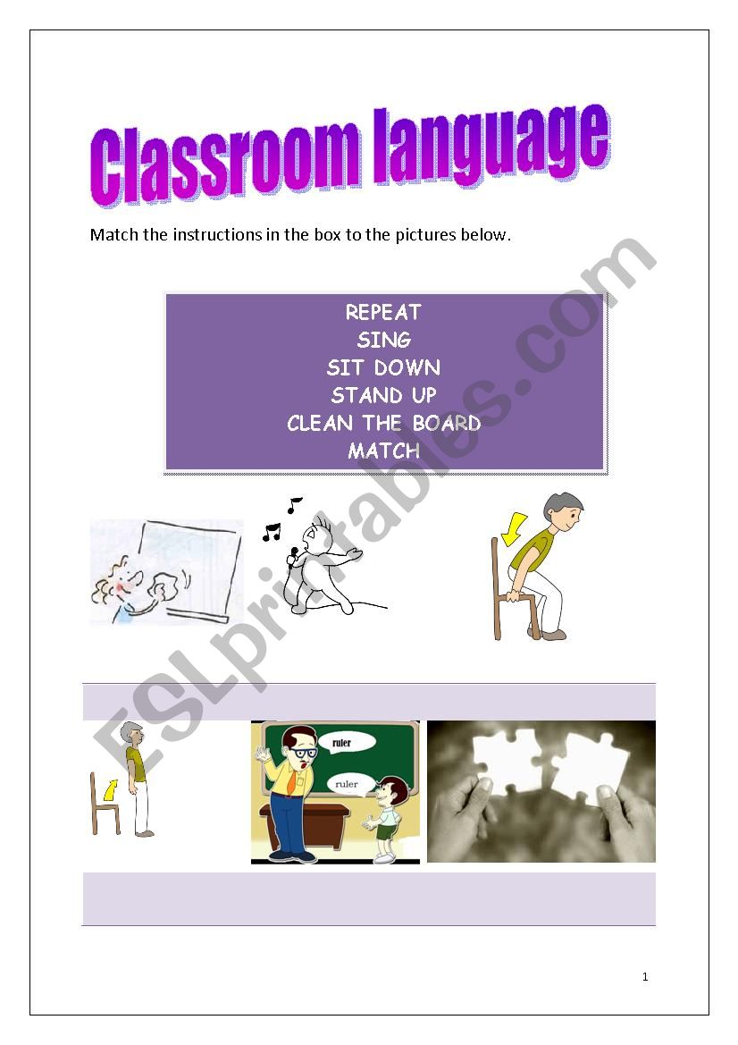 Classroom Language worksheet