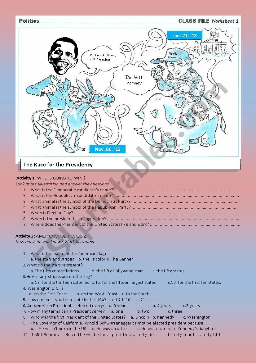 US Elections 2012 worksheet