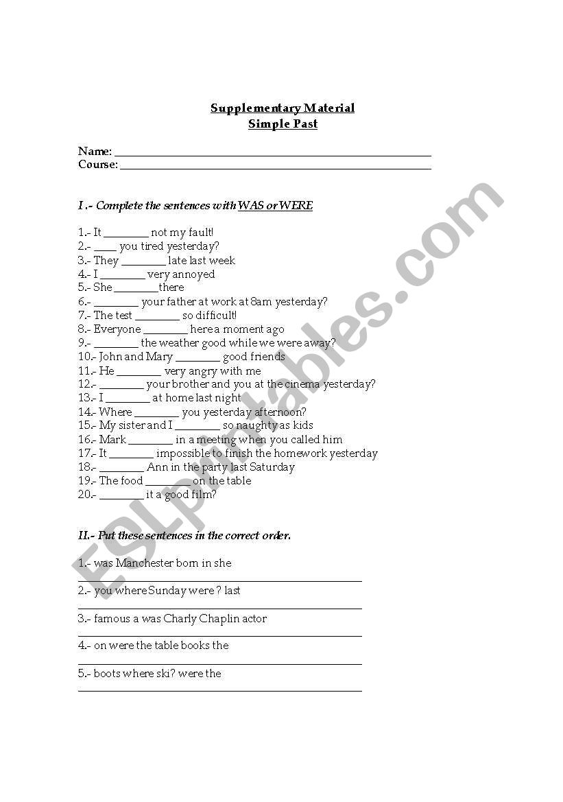 Past simple worksheet