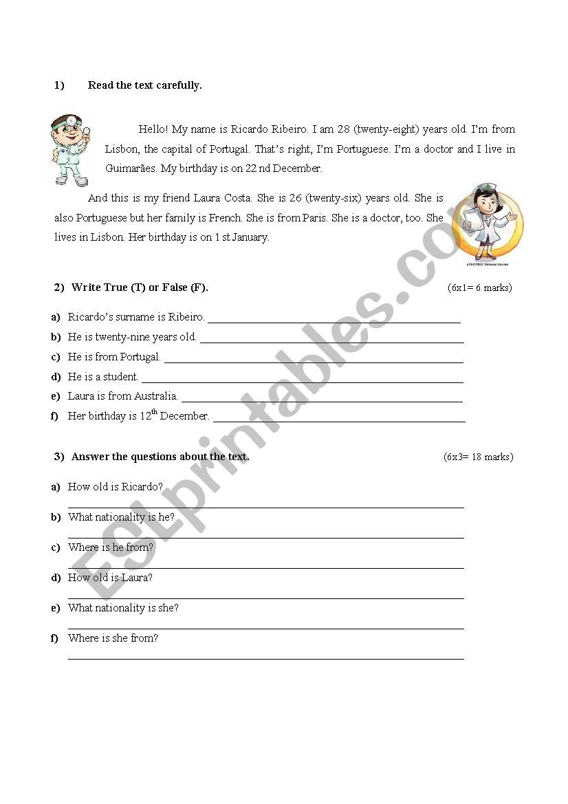 test worksheet