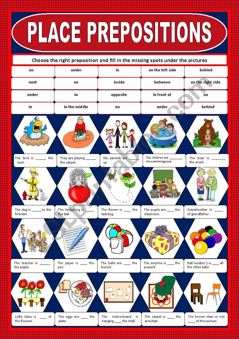 Place prepositions worksheet