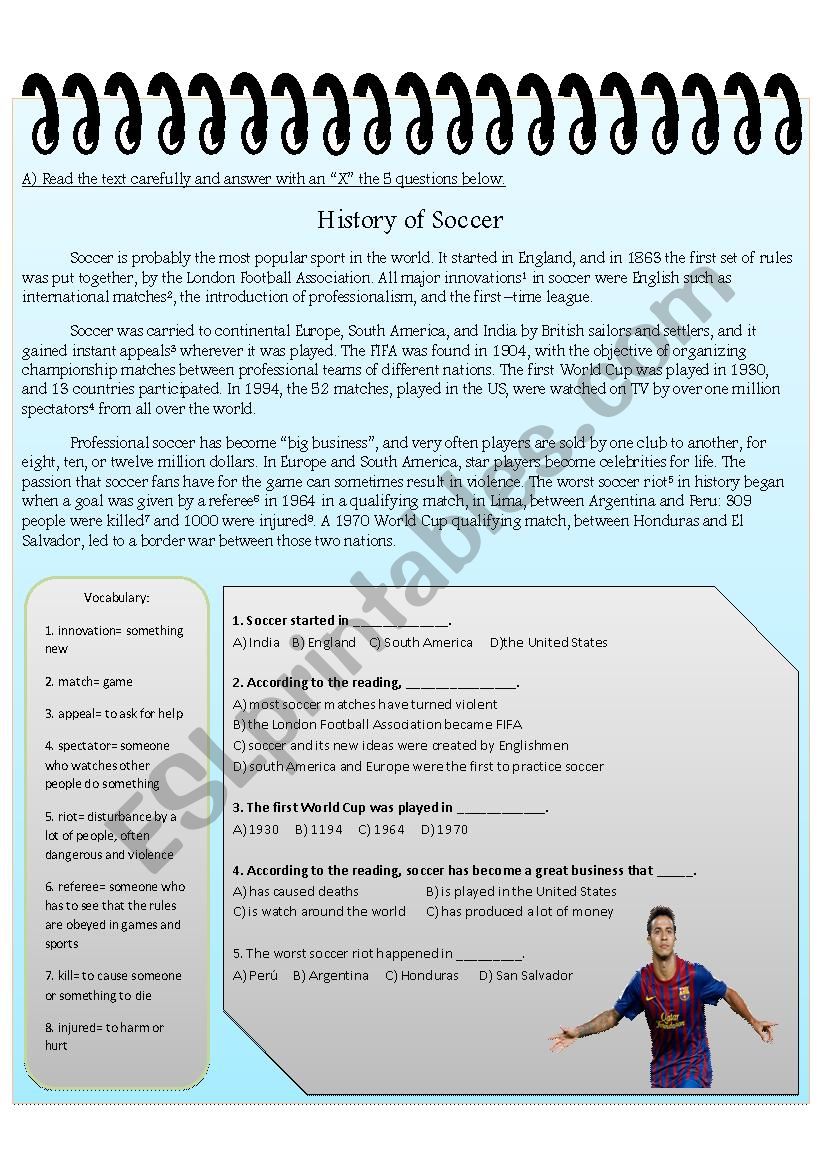 history of football worksheet