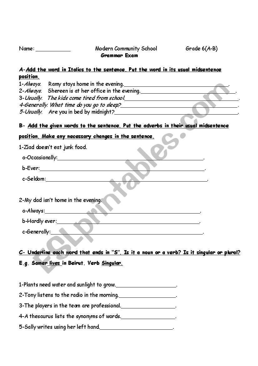 Frequency Adverbs/Subject-Verb agreement