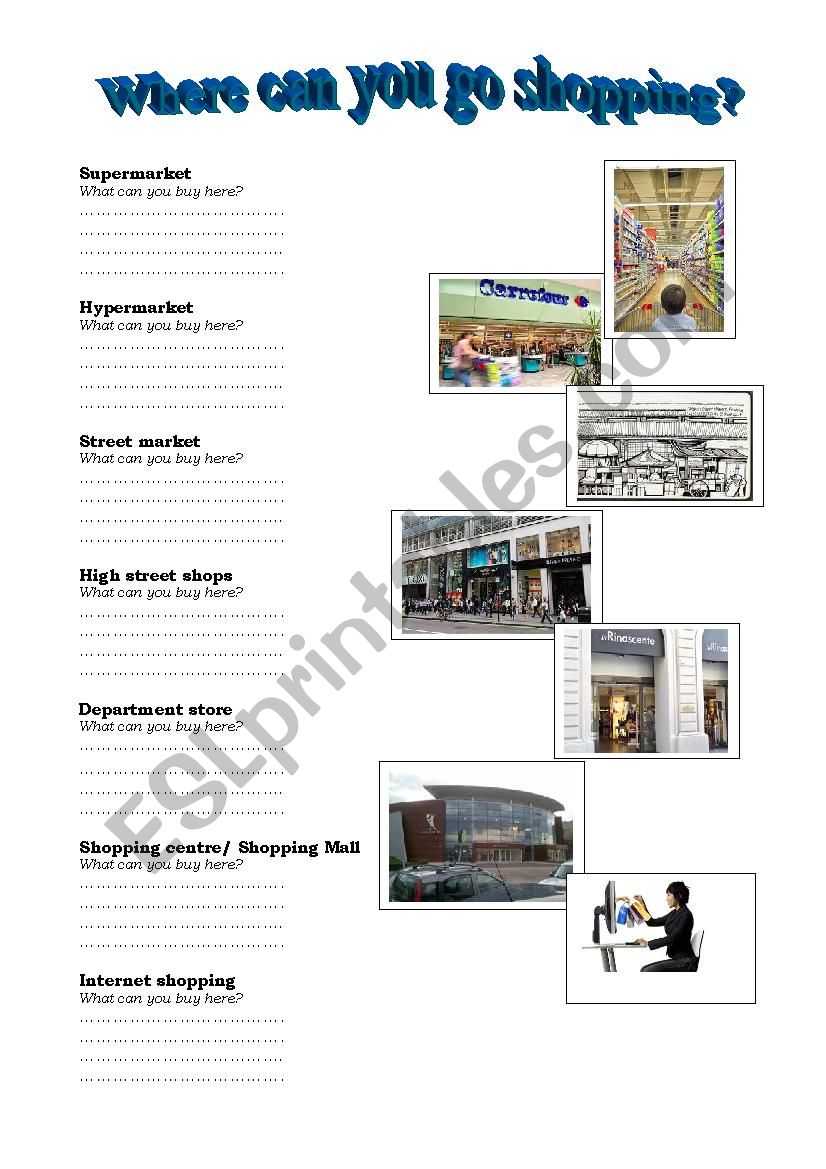 Where can you go shopping worksheet