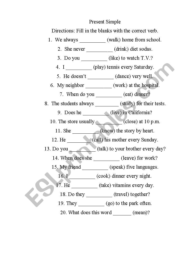 Past simple worksheet