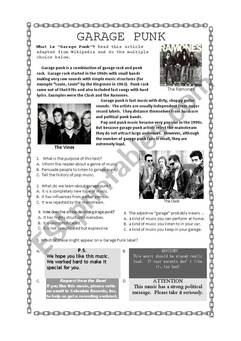 Garage Punk worksheet