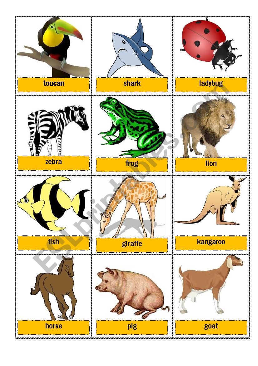 Animals memory game worksheet