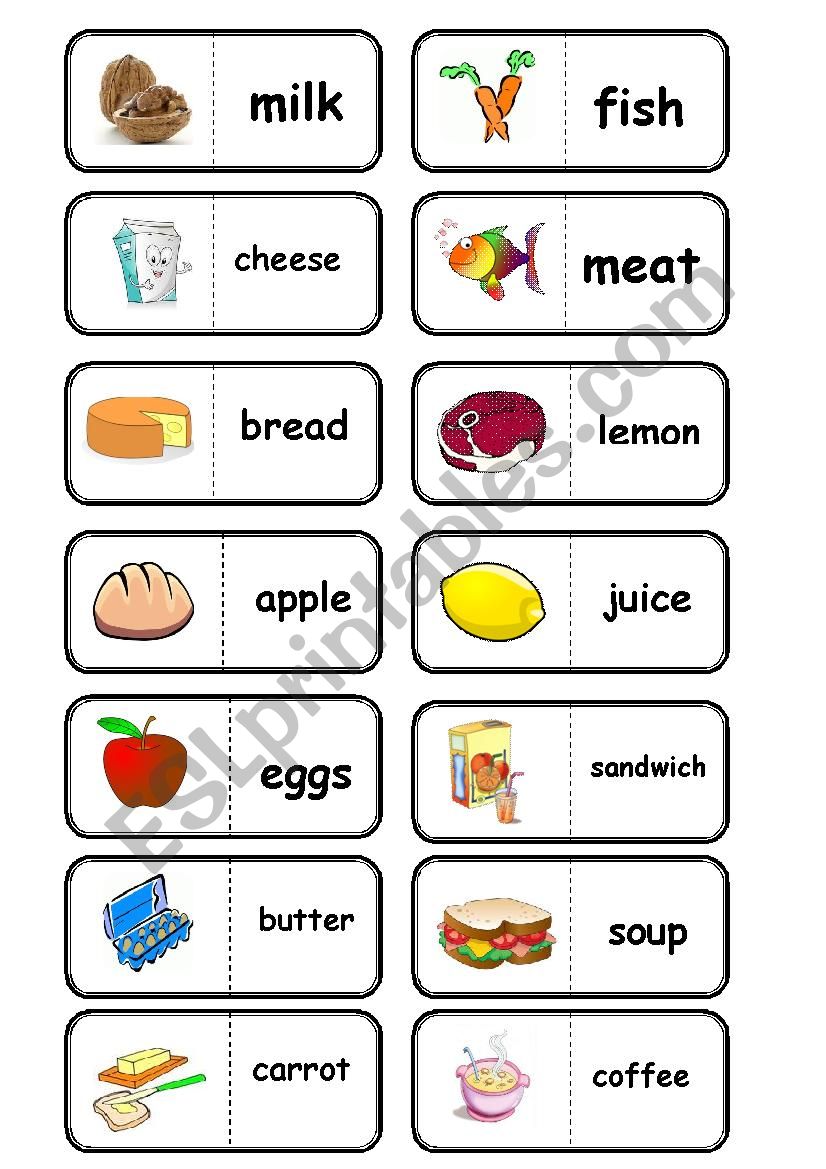 food, domino worksheet