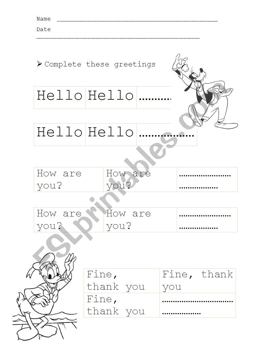 Greetings worksheet