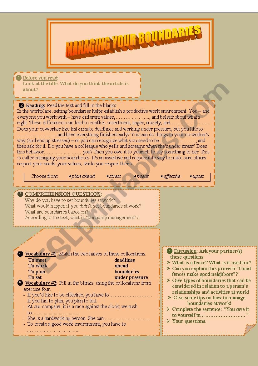 MANAGING YOUR BOUNDARIES worksheet