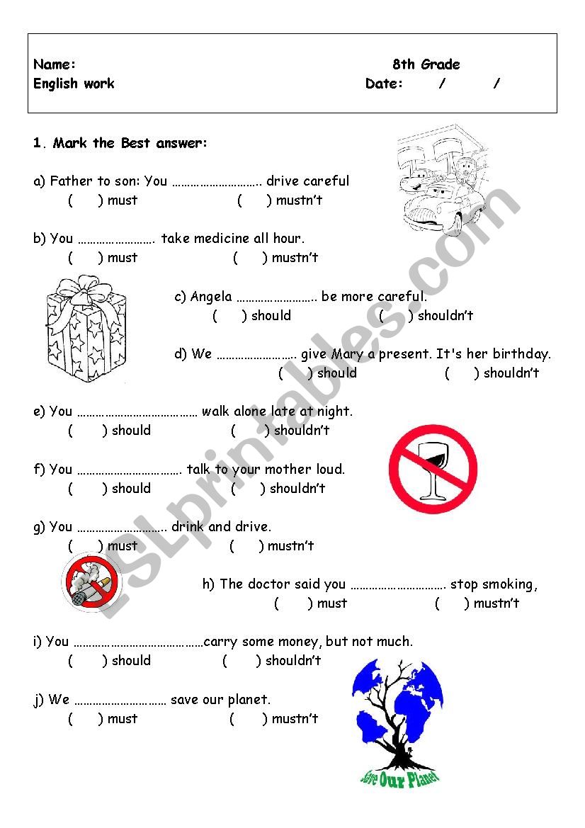 Modal Test worksheet