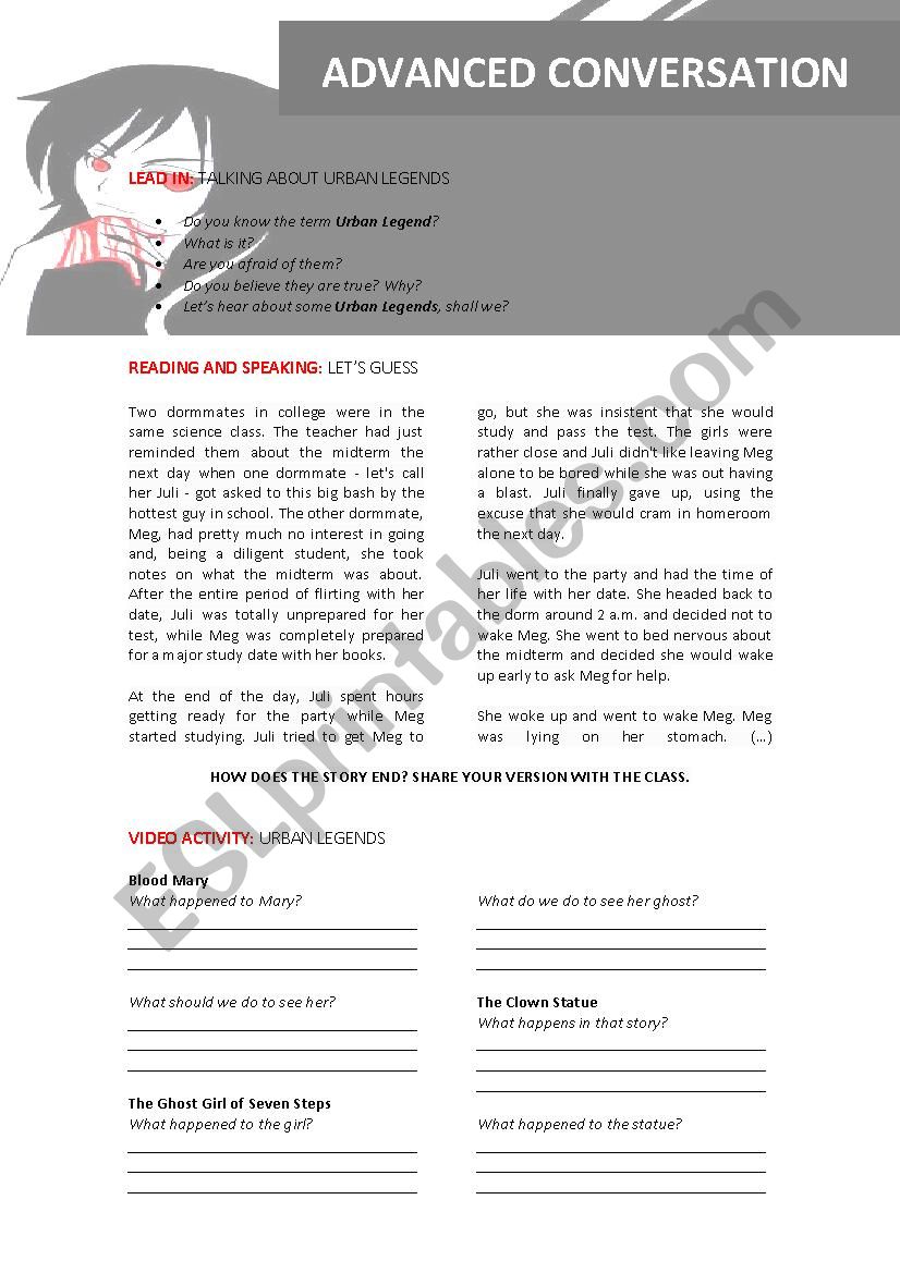 Urban Legends worksheet