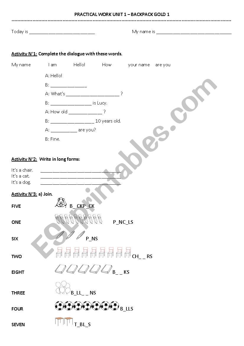 Test unit 1 Backpack Gold 1 worksheet