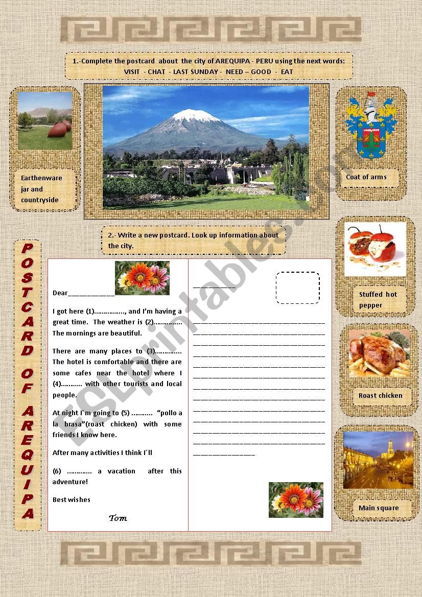 Worksheet Postcard : City of Arequipa