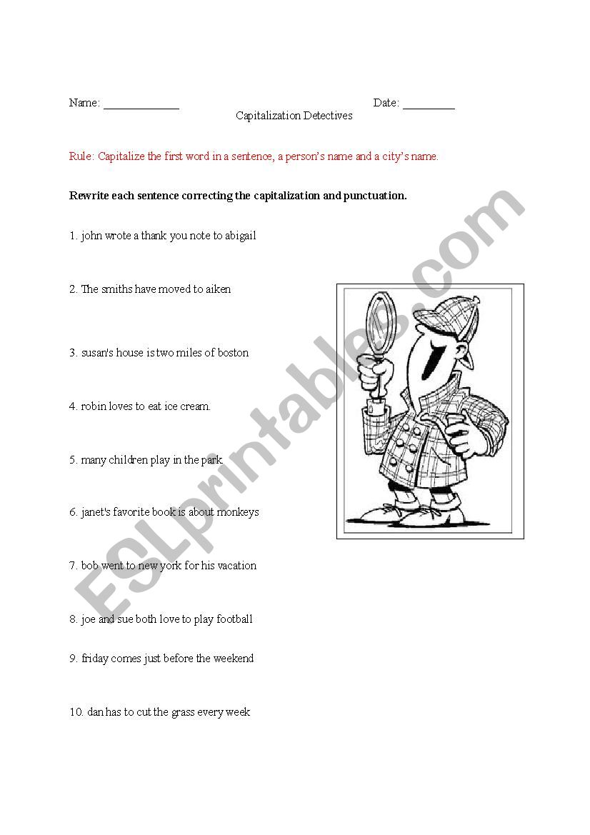 Capitalization Detectives worksheet