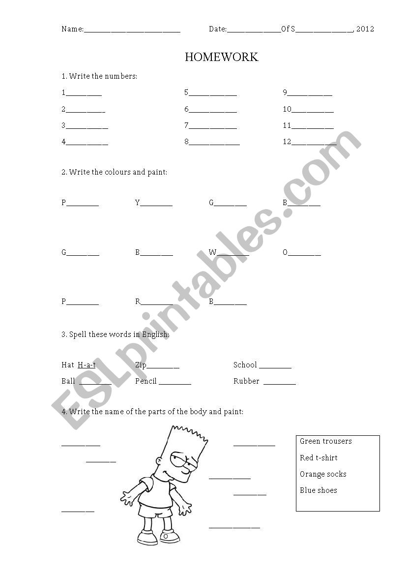 colours&numbers review worksheet