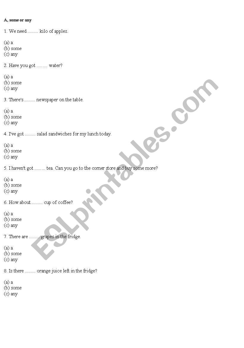 A, some or any worksheet