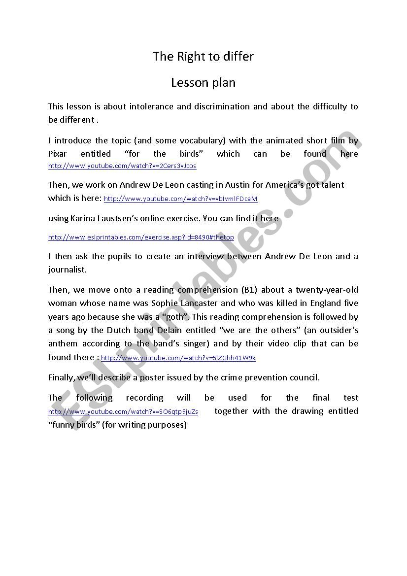 The Right To Differ worksheet