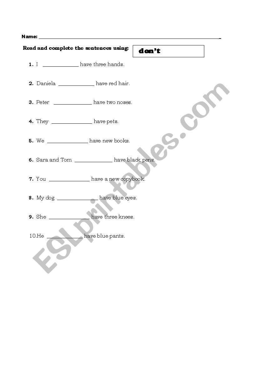 SIMPLE PRESENT NEGATIVE FORM worksheet