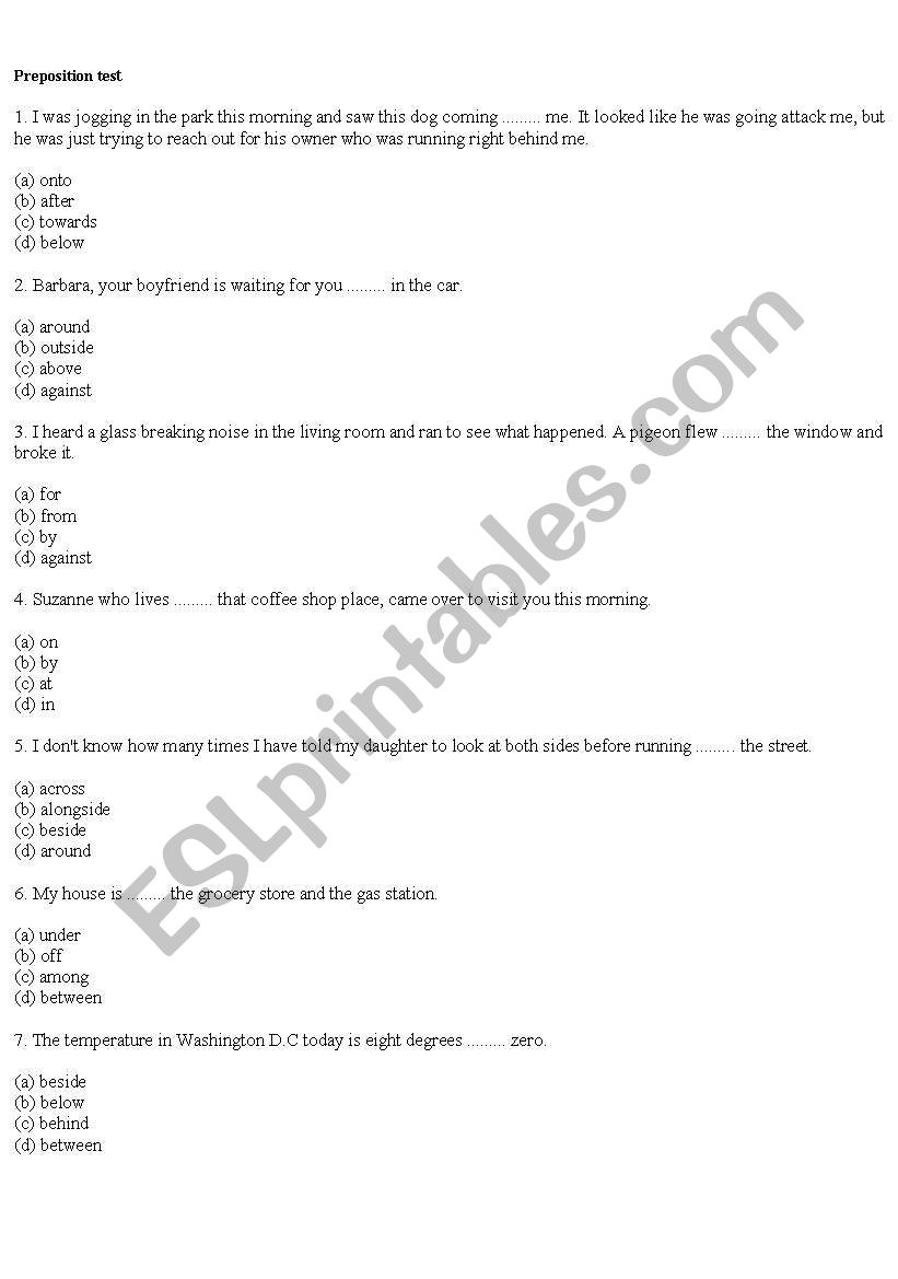 Preposition worksheet