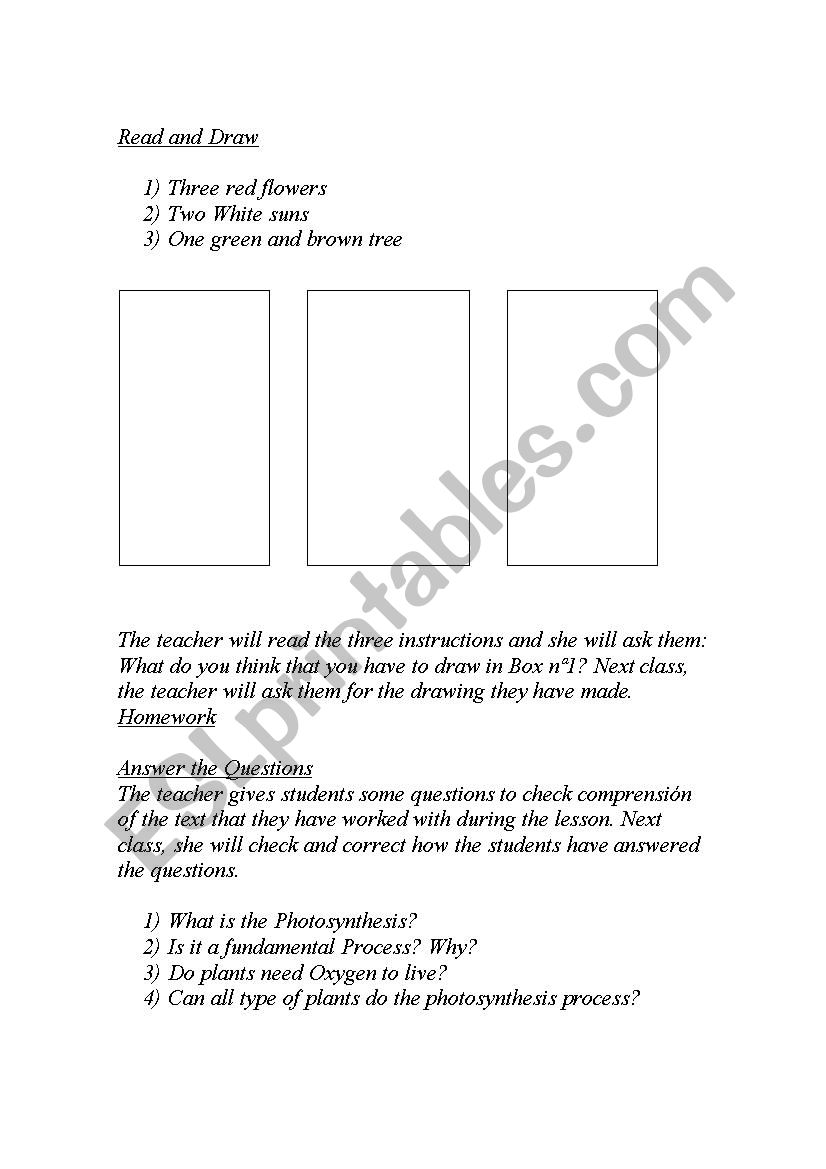 Reading . The photosynthesis worksheet