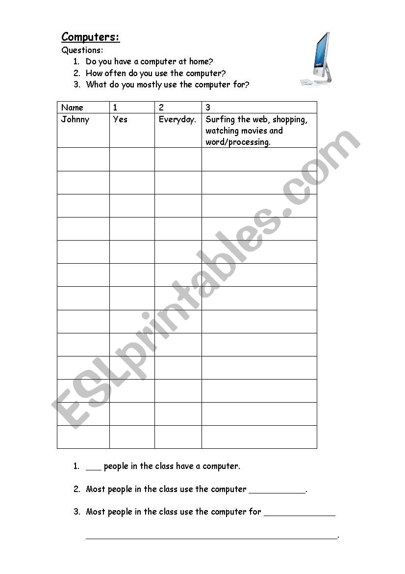 Computers worksheet