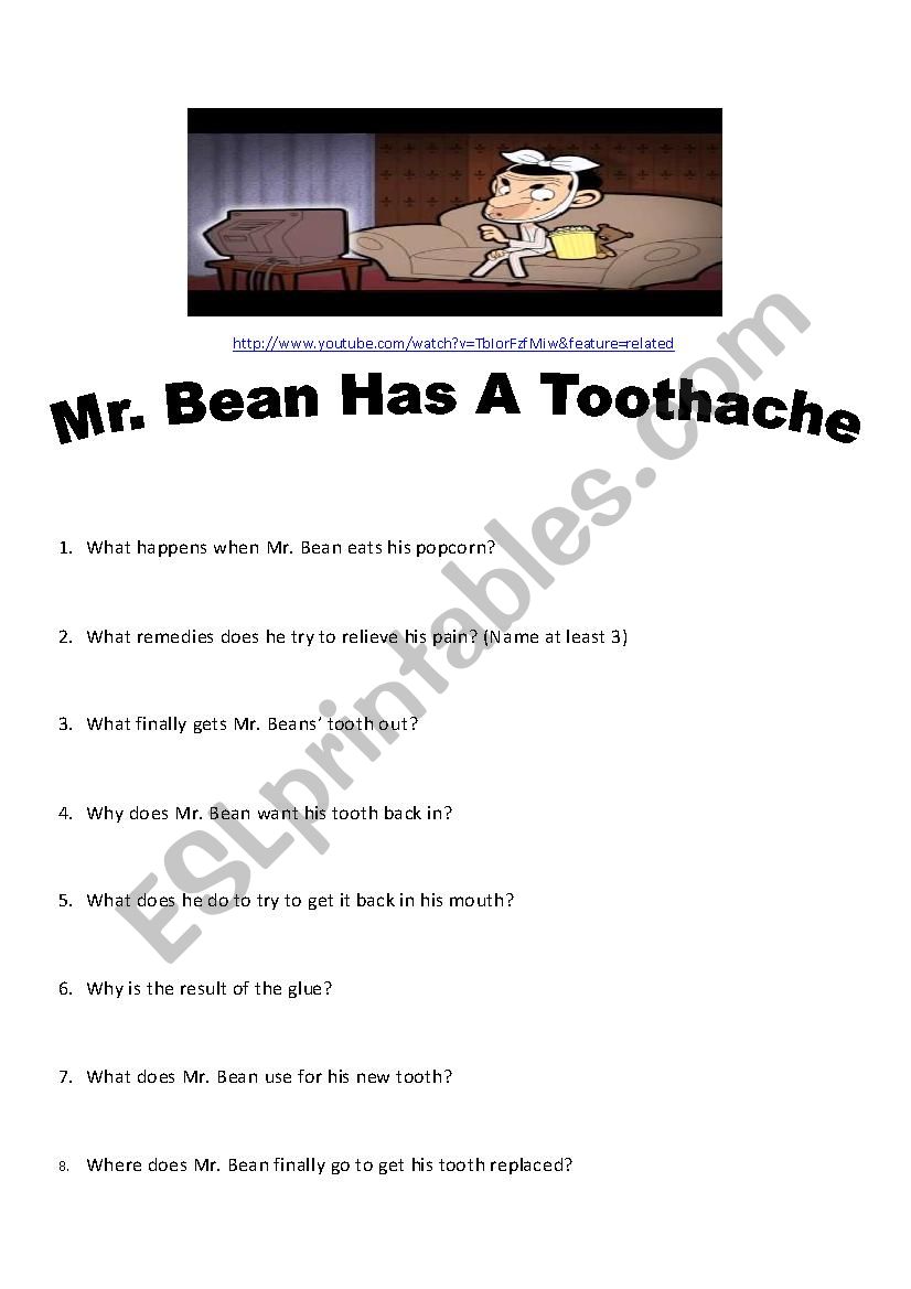 Mr. Bean Has A Toothache worksheet