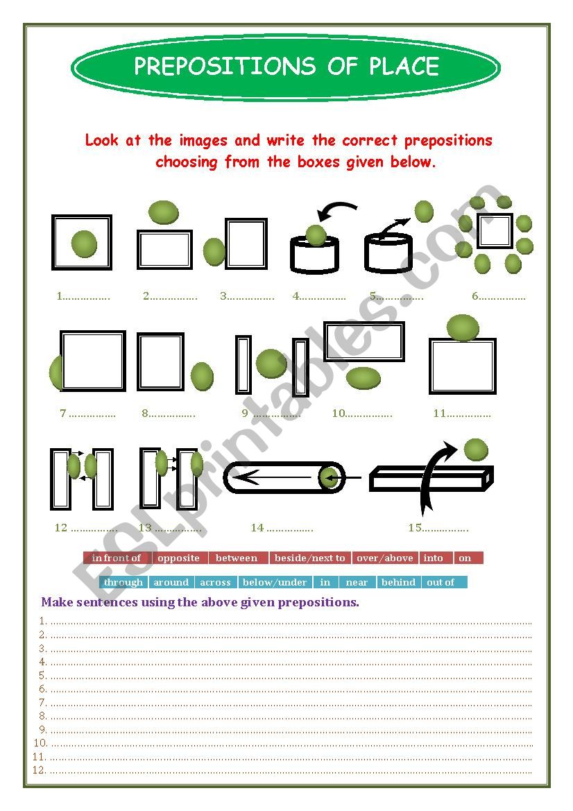 Prepositions of Places worksheet