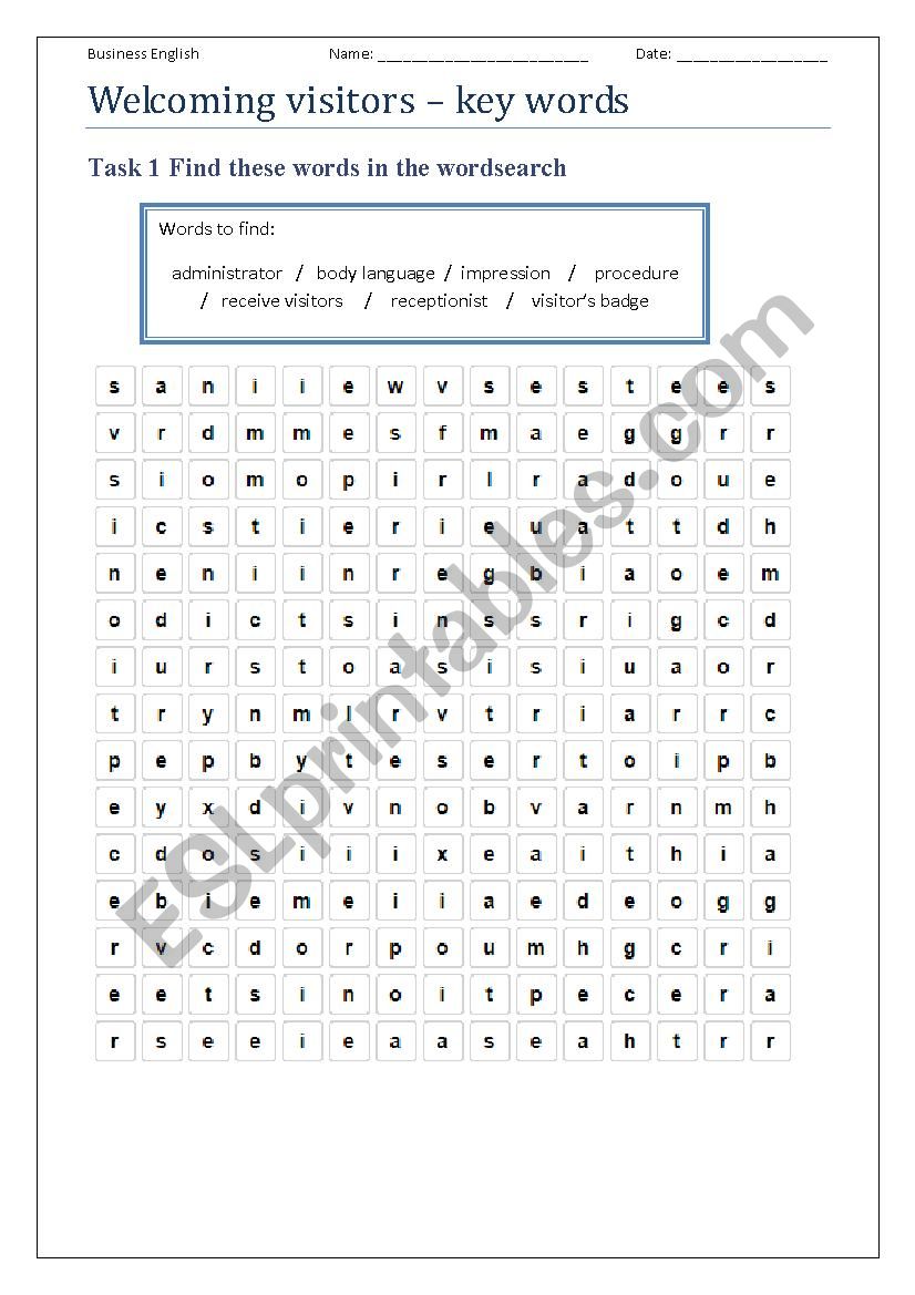 welcoming visitors - key words- wordsearch