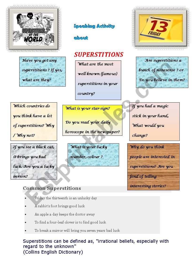 speaking activity about superstitions