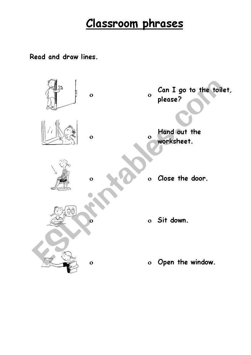 Classroom phrases worksheet